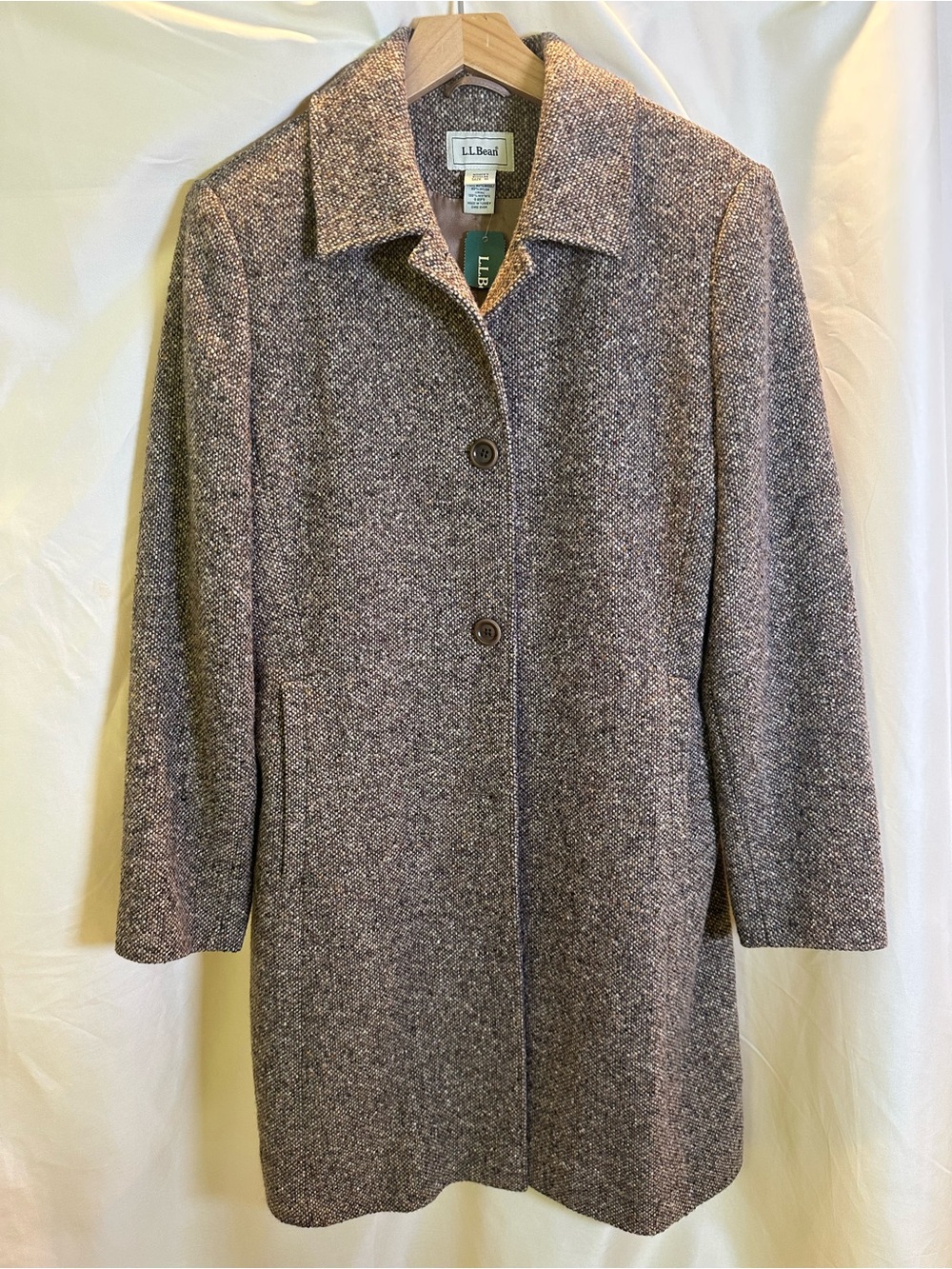 L.L. Bean Women's brown Heather Tweed Pea Coat wool blend fall collegiate cozy